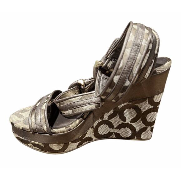COACH Maralee Brown Signature Ankle Strap Wedge Sandal Size 5.5B - Picture 7 of 10